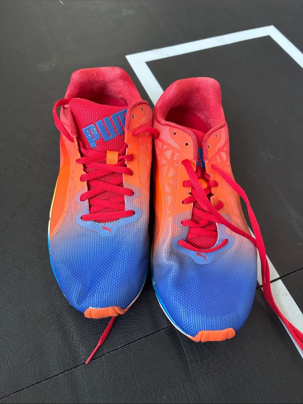 Puma men Blue-to-Orange Gradient Sneakers with red Laces
